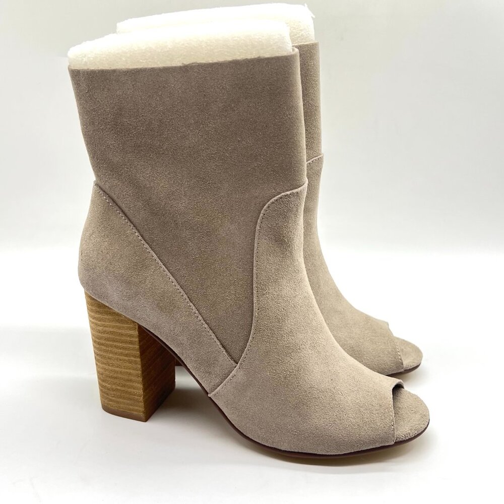 Chinese Laundry Womens Size 7 Taupe Brown Suede Leather Peep Toe Ankle Booties